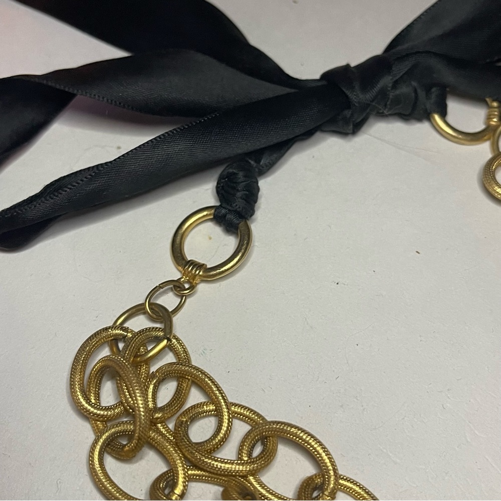 Vintage ANNE KLEIN Gold Plated Pearl Crystal Charm 2 Chain Tie Choker Necklace - Picture 12 of 14
